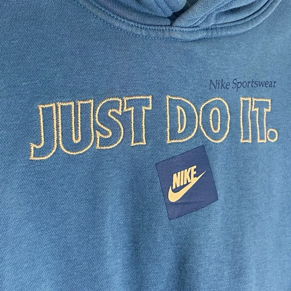Nike Hoodie Boys Small Blue Swoosh Pullover Embroidered Just Do It Athletic Nice